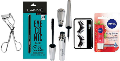 

ellie Eyelashes With Mac Brooke Candy Eyeliner & Mascara & Eyeconic Kajal, Eyelashes Curler & Lip Balm(Set of 6)