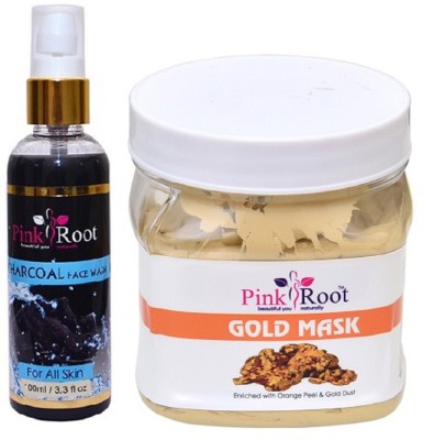 PINKROOT Charcoal Face Wash 100ml WITH Gold Mask 500ml(2 Items in the set)