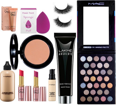 

power point Sponge puff & Face And Body Foundation & Mac Compact & Pro Longwear Concealer & Lakme 9 To 5 Lipstick Pack of 2 & Lakme 9 To 5 Mousse & Eyelashes & Lakme 9 To 5 Primer 32 Eyeshedow Palette(Set of 10)