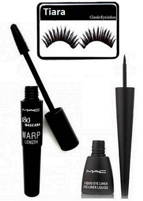 

tiara eyelashes , mac liquid eyeliner & 180 wrap mascara(Set of 3)