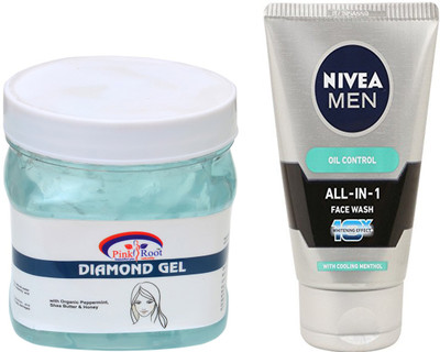 

Pink Root DIAMOND GEL 500G WITH NIVEA OIL CONTROL FACEWASH(Set of 2)