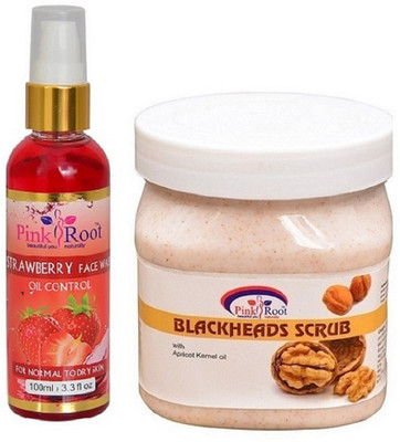 Pink Root Strawberry Face Wash 100ml WITH Blackheads Scrub 500ml(Set of 2)