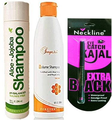 

Forever Living Jojoba Shampoo, 296ml and Sonya Volume Shampoo with neckline kajal(Set of 3)
