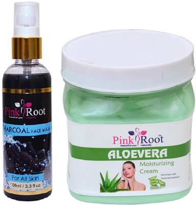 

Pink Root Charcoal Face Wash 100ml WITH Aloevera Cream 500ml(Set of 2)