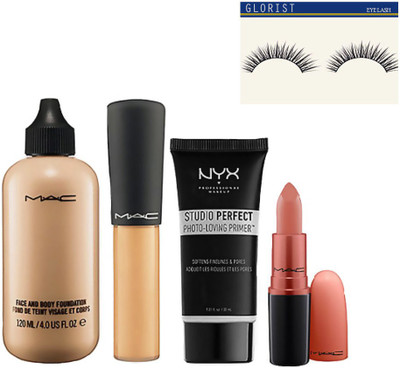 

glorist Eyelash & mported Combo Mac Face And Body Foundation,Mineralize Concealer NYX Primer,Velvet Teddy Lipstick Makeup Kit(Set of 5)