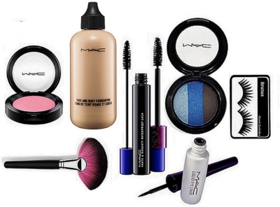 

BRUTUS Eyelashes, Mac Face And Body Foundation, Haute and Naughty Double Effect Mascara, Liquid Eyeliner, 3 shade Eyeshadow, Makeup Brush, Blusher(Set of 7)