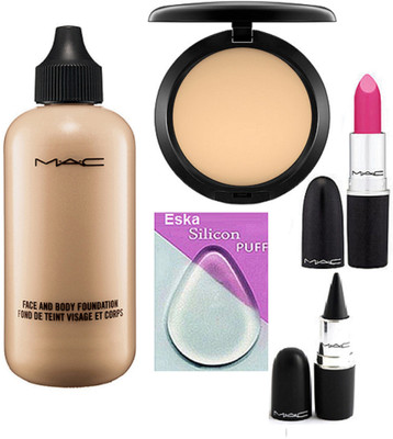 

eska Silicon Puff, Mac Face And Body Foundation, Candy Yum-Yum Lipstick, Compact, Stick Kajal(Set of 5)