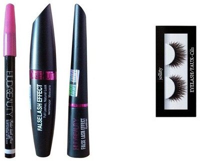 

jollity Eyelash And Huda Beauty 3 in 1 (Eyebrow Pencil,Kajal,Mascara)(Set of 4)