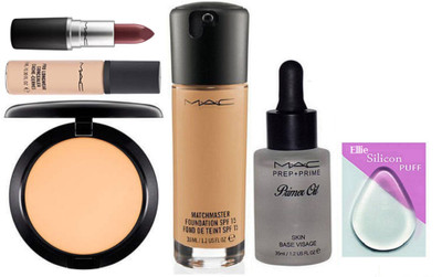 

Ellie Silicon Puff With Mac Match Master Foundation & Studio Fix Compact & MAtte Finish Cyber Lipstick & Mac Prep+Prime Primer Oil & Pro Longwear Concealer(Set of 6)