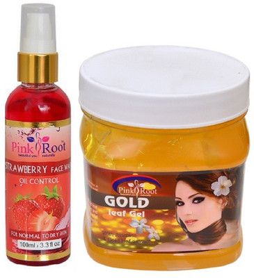 

Pink Root Strawberry Face Wash 100ml WITH Gold Leaf Gel 500ml(Set of 2)