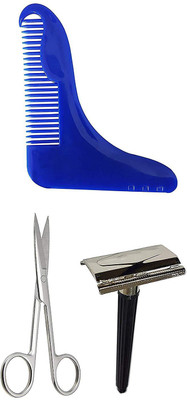 

EKAN Men And Boys Shaving Safety Razor , scissor and Beard comb, Multicolor(Set of 3)