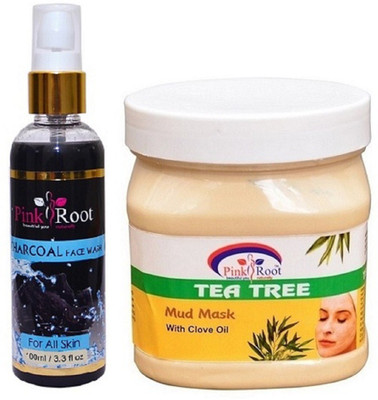 

Pink Root Charcoal Face Wash 100ml WITH Tea Tree Mask 500ml(Set of 2)
