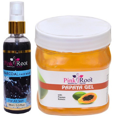 

Pink Root Charcoal Face Wash 100ml WITH Papaya Gel 500ml(Set of 2)