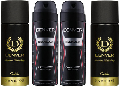 

Denver Caliber & Black Code Combo Set Of 4 Deodorant Spray - For Men(630 ml, Pack of 4)
