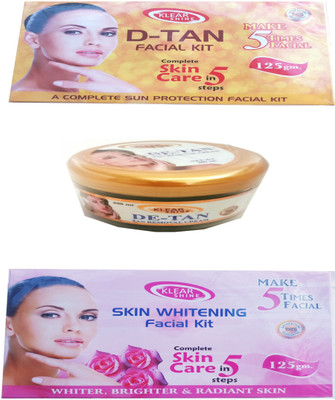 

Klear Shine D-Tan Facial Kit-125gm & De-TAN Tan Removal Cream-200ml. & Skin Whitening Facial Kit-125g. 125 g(Set of 3)