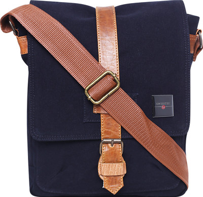 

Swisstek Men & Women Casual Blue, Brown Canvas, PU Sling Bag
