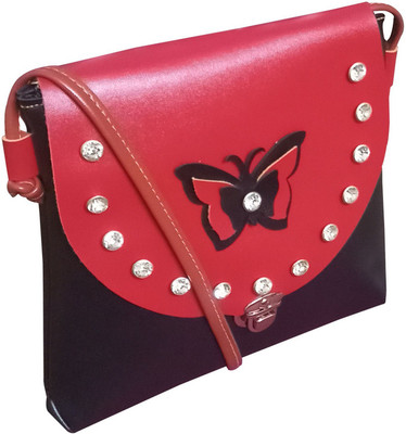 

Hims Women Casual Black, Red PU Sling Bag