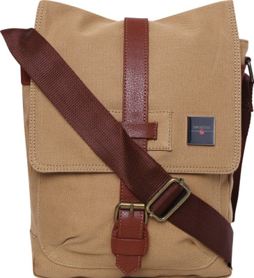 

Swisstek Men & Women Casual Beige, Brown Canvas, PU Sling Bag