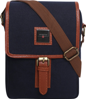 

Swisstek Men & Women Casual Blue, Brown Canvas, PU Sling Bag