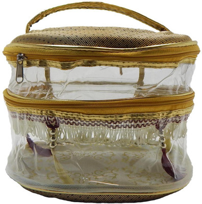 RK Brands Solid Case Portable Big Size 3 Partition Quality Material Makeup Vanity Box(Golden)
