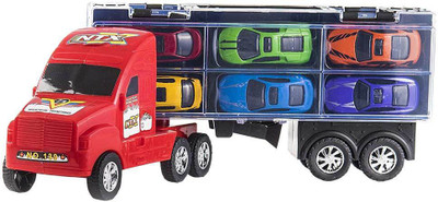

Prextex 15" Carrier Truck Toy Car Transporter Includes 6 Metal Cars Toy For Boys Great Christmas Gift For Boys(Multicolor)