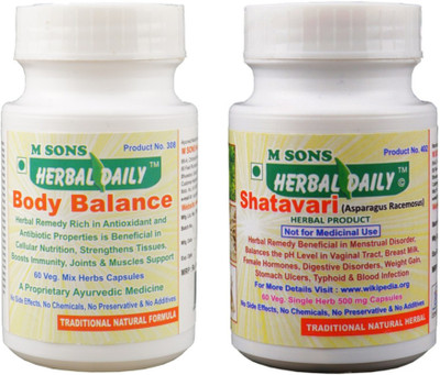 

M SONS Herbal daily Weight Gain Pack 60+60 Single & Mixed Herb 500+500mg. Veg. Capsules(120 No)