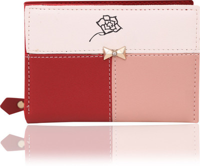 

Quickk Women White Artificial Leather Wrist Wallet(6 Card Slots), Pink/maroon