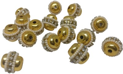 

Aumni Crafts Jewellery Making Antique Beads With Stones & Seeds 13x12mm Drum Golden Color & White (Pack of 12 pieces)