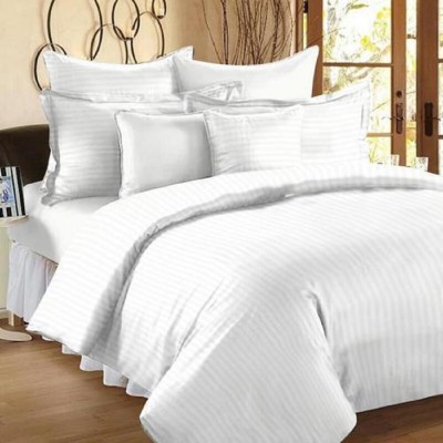 Vissage 220 TC Cotton King Striped Flat Bedsheet(Pack of 3, White)