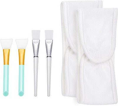 

Tecunite 4 Pack Facial Mask Brushes Hairless Silicone Face Brush And With 2 Makeup Wrap Headbands Application Beauty Tools(Pack of 4)