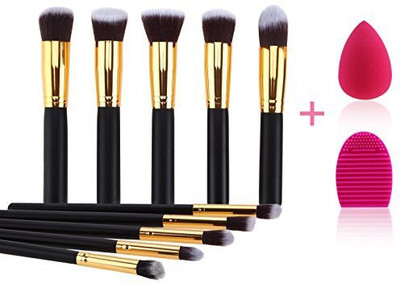 

Vengone Makeup Brushes 10 Pieces Synthetic Kabuki Brush Set Professional Blending Powder Eyeshadow Face Foundational With Washing Egg And Blender Sponge(Pack of 10)