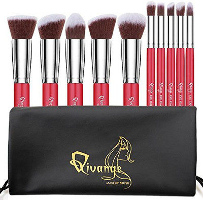 

Qivange Makeup Brush Set Vegan Bronzer Labeled Foundation Eyeshadow Kabuki Brushes With Pouch(Pack of 10)