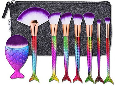 

Scofieldly Mermaid Makeup Brush With Bag 8Pc Set Eyeshadow Contours Professional Fishtail Bottom Blush Fish Scale Make Up Storage(Pack of 8)