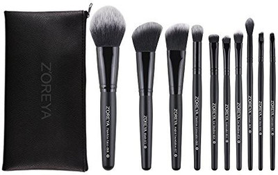 

Zoreya Oreya Black Makeup Brushes 10Pcs Synthetic Fibers Cosmetic Kit Crease Eye Brow Blush Powder Brush For Make Up Beginner(Pack of 10)