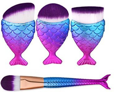 

Snowfoller Fishtail Bottom Brush New Fashion 4Pcs Kabuki Make Up Brushes Set Makeup Foundation Powder Blusher Face Mermaid Kit(Pack of 4)
