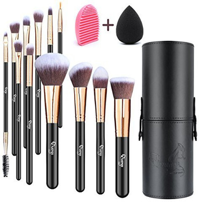 

Qivange Makeup Brushes Flat Foundation Blush Eyeliner Eyeshadow With Holder Sponge Brush(Pack of 12)