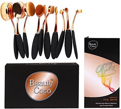 

Beautycoco Oval Toothbrush Makeup Brush Set Foundation Brushes Contour Powder Blush Conceler Cosmetic Tool Rose Gold With Gift Box(Pack of 10)