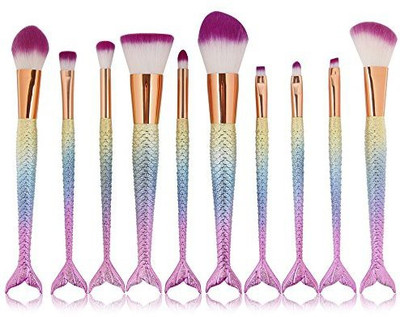 

Cinidy 10Pcs Mermaid Makeup Brush Set Synthetic Kabuki Foundation Blending Blush(Pack of 10)