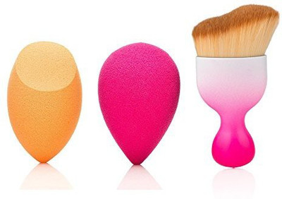 

Zeissy Curved Brush Set 1 Contour Powder 2 Latex Free Miracle Orange And Pink Use Wet Or Dry Sponges(Pack of 3)