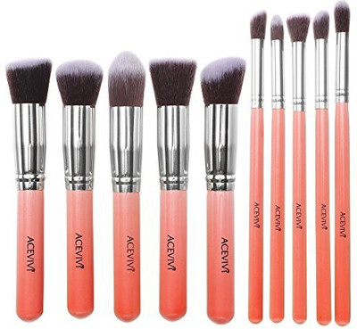 

Acevivi Premium Synthetic Kabuki Makeup Brush Set Cosmetics Foundation Blending Blush Eyeliner Face Powder Kit(Pack of 10)