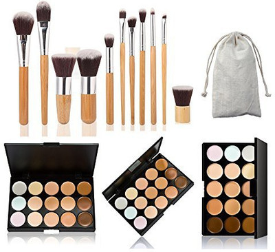 

Amarkup 15 Colors Cosmetics Cream Contour Foundation Concealer Palette With 11Pcs Bamboo Face Makeup Brushes Set(Pack of 11)