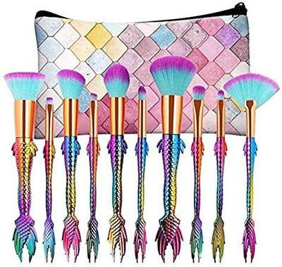 

Coshine 10Pcs Rainbow Unique Makeup Brushes Set With Cute Colorful Brush Pouch(Pack of 10)