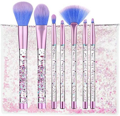 

Coshine 7Pcs Unicorn Series Shiny Crystal Liquid Quicksand Glitter Acrylic Handle Nylon Hair Makeup Tool Brush Set With Pouch(Pack of 7)
