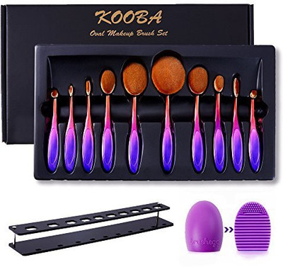 

Kooba 12 Pcs Oval Makeup Brushes Set 10 Pieces Gradational Color With Free Stand Holder And Silica Glove Clean Tool Professional Design Full Gift Box(Pack of 12)
