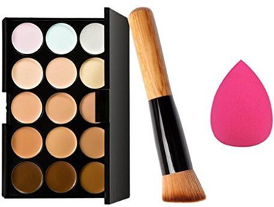 

Fullkang 15 Colors Makeup Concealer Contour Palette 1 Water Sponge Puff Brush(Pack of 1)