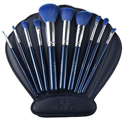 

Uspicy Makeup Brushes 10 Pieces Professional Brush Set With Seashell Shaped Pu Leather Case Blue(Pack of 10)