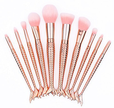

Yoseng Makeup Brush Set Mermaid Beauty Cosmetic Tools Kabuki Professional Fishtail Bottom Blush Foundation Blending Eyeliner(Pack of 10)