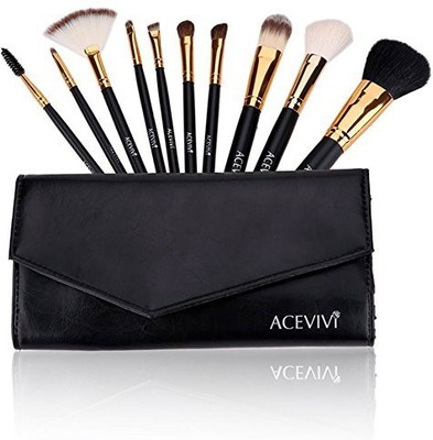 

Acevivi 10 Pieces Makeup Brushes Set With Powder Blusher Cosmestic Kabuki Synthetic Leather Case Black(Pack of 10)