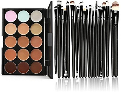 

Overmal 15 Colors Contour Face Cream Makeup Concealer Palette Professional 20 Brush(Pack of 20)