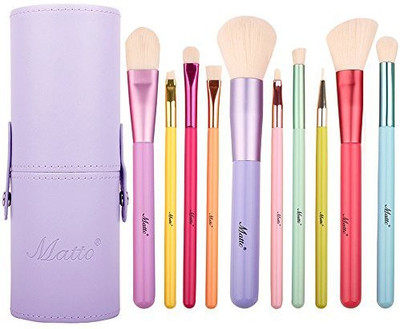 

Matto Makeup Brushes 10Pieces Colorful Wood Handles Synthetic Hairs Brush Set With Cosmetic Holder(Pack of 10)